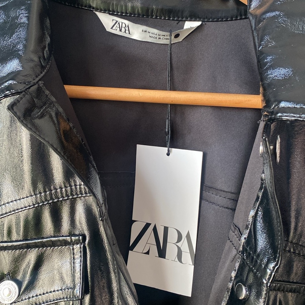 Black Metallic Leather Jacket - Picture 3 of 4